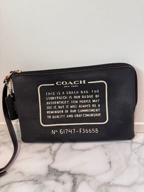 Coach Crossgrain Leather Storypatch Pouch Clutch Bag in black